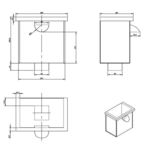 Sběrný kotlík HRANATÝ výpusť na svod 80x80mm černý